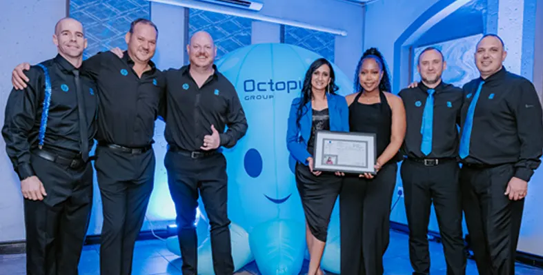 The Octopi Distribution team celebrates. (Image source: Octopi) Octopi_Distribution_team_HP_certifcation