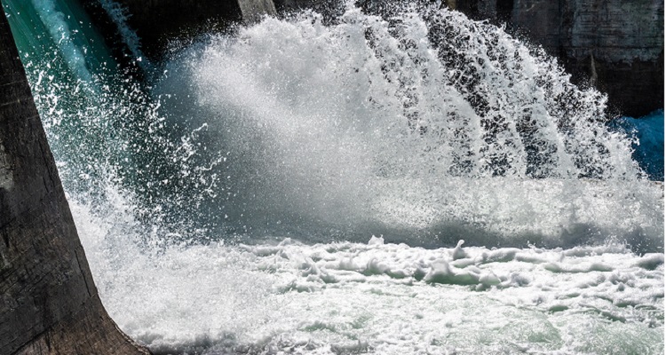 Water cascading down from a hydropower plant. 