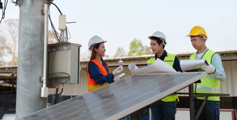 Women remain underrepresented in senior leadership three_workers_wearing_hard_hats